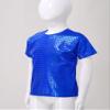 iiniim Kids Girls Metallic Shiny Round Neck Jazz Hip Hop Dance Tops Boys Unisex Sequined T-Shirt Blue 13-14 Years view 4