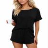 CUPSHE Short Sleeve Pajama Sets for Women Casual Crew Neck 2 Piece Lounge Sets Black view 1