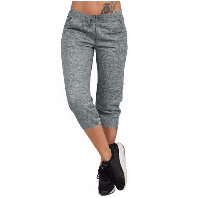 XUNRYAN Women's Capri Pants Cropped Joggers with Pockets Elastic Waist Drawstring Capri Sweatpants