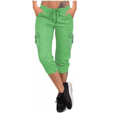 Cargo Capri Pants Women Casual Summer Cropped Joggers Capris Leggings w Pockets Elastic Waist Drawstring Sweatpants