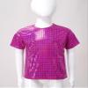 iiniim Kids Girls Metallic Shiny Round Neck Jazz Hip Hop Dance Tops Boys Unisex Sequined T-Shirt Hot Pink 5-6 Years view 3