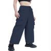 Betusline Girl's High Waist Wide Leg Cargo Pants Y2K Parachute Pants with Pockets and Drawstring, Dark Blue, 9-10 Years = Tag 150 view 4