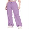 Betusline Girl's High Waist Wide Leg Cargo Pants Y2K Parachute Pants with Pockets and Drawstring, Purple, 13-14 Years = Tag 170 view 1