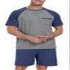 PrinStory Men's Pajama Set Sleepwear Pjs Lightweight Short Sleeve Crewneck Shirts and Shorts Soft Comfy Sleep Sets Navy Blue US 2XL view 2