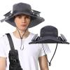 Outdoor Solar Powered Fan Hat for Men Women Breathable Wide Brim Hat with 2 Fans UPF 50+ Fishing Hat Beach Bucket Sun Hat (Nylon, Dark Gray B) view 1