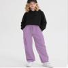 Betusline Girl's High Waist Wide Leg Cargo Pants Y2K Parachute Pants with Pockets and Drawstring, Purple, 9-10 Years = Tag 150 view 3
