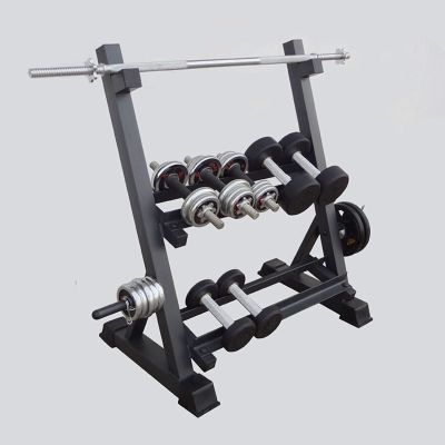 FENOKD 2 Tier Dumbbell Rack, Barbell Bar Rack Weight Plates Storage, Free Weight Stand, Athletic Supply Storage Rack for Home Gym Workout