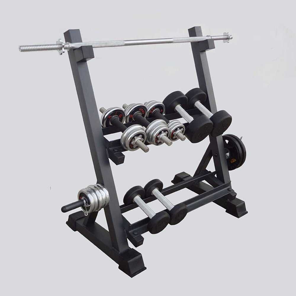 FENOKD 2 Tier Dumbbell Rack, Barbell Bar Rack Weight Plates Storage, Free Weight Stand, Athletic Supply Storage Rack for Home Gym Workout