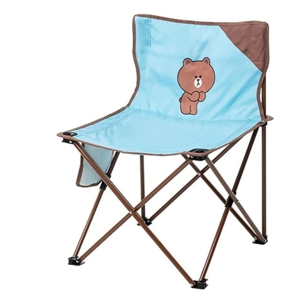 BIOMICE Folding Chairs Cartoon Folding Backrest Chair with Side Storage Bag Lightweight Beach Chair Iron Pipe Bracket Portable Camping Chair(D)