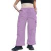 Betusline Girl's High Waist Wide Leg Cargo Pants Y2K Parachute Pants with Pockets and Drawstring, Purple, 6-7 Years = Tag 130 view 2
