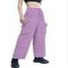 Betusline Girl's High Waist Wide Leg Cargo Pants Y2K Parachute Pants with Pockets and Drawstring, Purple, 7-8 Years = Tag 140 view 4