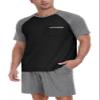 PrinStory Men's Pajama Set Sleepwear Pjs Lightweight Short Sleeve Crewneck Shirts and Shorts Soft Comfy Sleep Sets Dark Gray US L view 1