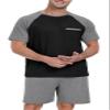 PrinStory Men's Pajama Set Sleepwear Pjs Lightweight Short Sleeve Crewneck Shirts and Shorts Soft Comfy Sleep Sets Dark Gray US L view 2