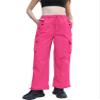 Betusline Girl's High Waist Wide Leg Cargo Pants Y2K Parachute Pants with Pockets and Drawstring, Rose Red, 11-12 Years = Tag 160 view 2