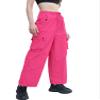 Betusline Girl's High Waist Wide Leg Cargo Pants Y2K Parachute Pants with Pockets and Drawstring, Rose Red, 11-12 Years = Tag 160 view 4