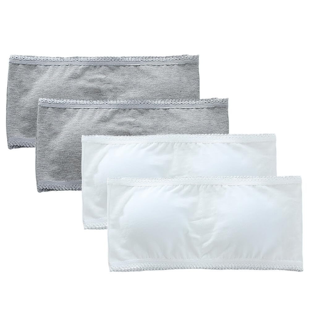 4 Pack Girls Bandeau Strapless Padded Bralettes Cami Wireless Tube Bra Seamless Lace Trim Cotton Bra for 8-14 Years