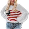Vintage American Flag Sweater for Women Graphic Print Flag Casual Loose Pullover Patriotic 4th of July Knit Jumper Top(Cute White,XL) view 1