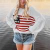 Vintage American Flag Sweater for Women Graphic Print Flag Casual Loose Pullover Patriotic 4th of July Knit Jumper Top(Cute White,XL) view 4