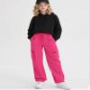 Betusline Girl's High Waist Wide Leg Cargo Pants Y2K Parachute Pants with Pockets and Drawstring, Rose Red, 9-10 Years = Tag 150 view 3