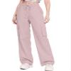 Betusline Girl's High Waist Wide Leg Cargo Pants Y2K Parachute Pants with Pockets and Drawstring, Pink, 6-7 Years = Tag 130 view 1