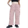 Betusline Girl's High Waist Wide Leg Cargo Pants Y2K Parachute Pants with Pockets and Drawstring, Pink, 6-7 Years = Tag 130 view 2
