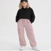 Betusline Girl's High Waist Wide Leg Cargo Pants Y2K Parachute Pants with Pockets and Drawstring, Pink, 6-7 Years = Tag 130 view 3