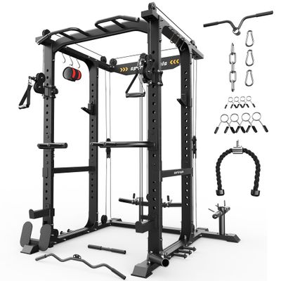 SPORTSROYALS Power Cage, 1600LBS Squat Rack with Cable Crossover System