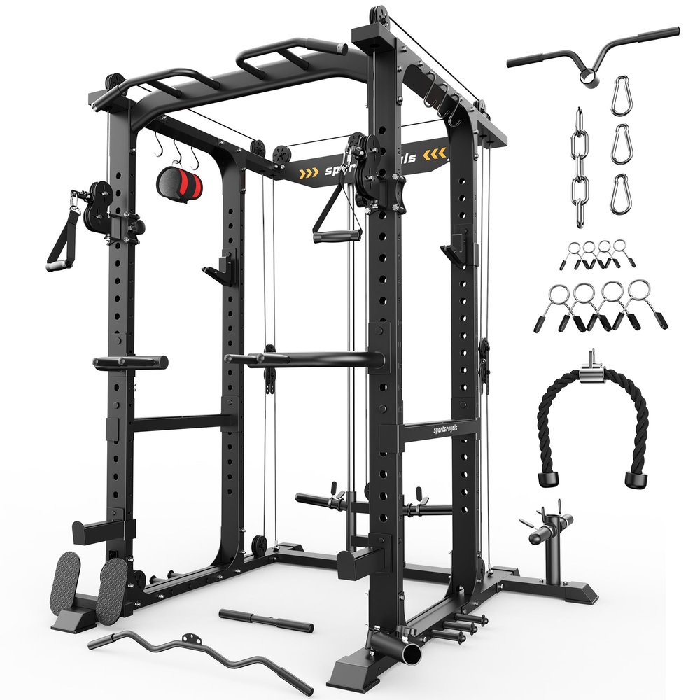 SPORTSROYALS Power Cage, 1600LBS Squat Rack with Cable Crossover System