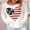 Vintage American Flag Sweater for Women Graphic Print Flag Casual Loose Pullover Patriotic 4th of July Knit Jumper Top(Heart White,L) view 2