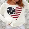 Vintage American Flag Sweater for Women Graphic Print Flag Casual Loose Pullover Patriotic 4th of July Knit Jumper Top(Heart White,L) view 3