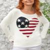 Vintage American Flag Sweater for Women Graphic Print Flag Casual Loose Pullover Patriotic 4th of July Knit Jumper Top(Heart White,L) view 4