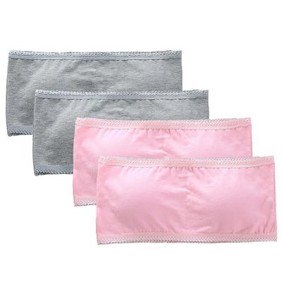 4 Pack Girls Bandeau Strapless Padded Bralettes Cami Wireless Tube Bra Seamless Lace Trim Cotton Bra for 8-14 Years