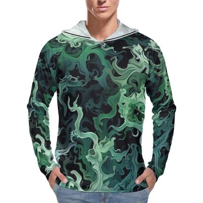 BTCOWZRV Men's Sun Protection Hoodie Shirts UPF 50+ Long Sleeve Rash Guard With Moss Image Sun Shirt Outdoor Style