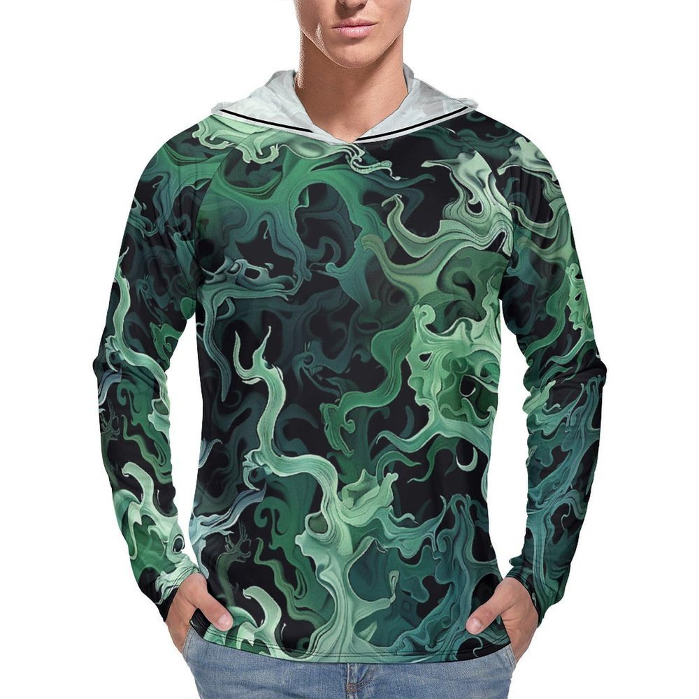 BTCOWZRV Men's Sun Protection Hoodie Shirts UPF 50+ Long Sleeve Rash Guard With Moss Image Sun Shirt Outdoor Style