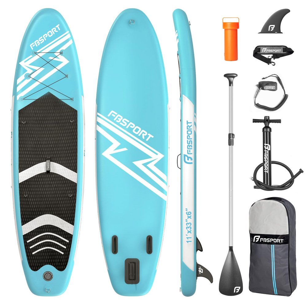 FBSPORT 11' Premium Stand Up Paddle Board, Yoga Board with Durable SUP Accessories & Carry Bag | Wide Stance, Surf Control, Non-Slip Deck, Leash, Paddle and Pump for Youth & Adult
