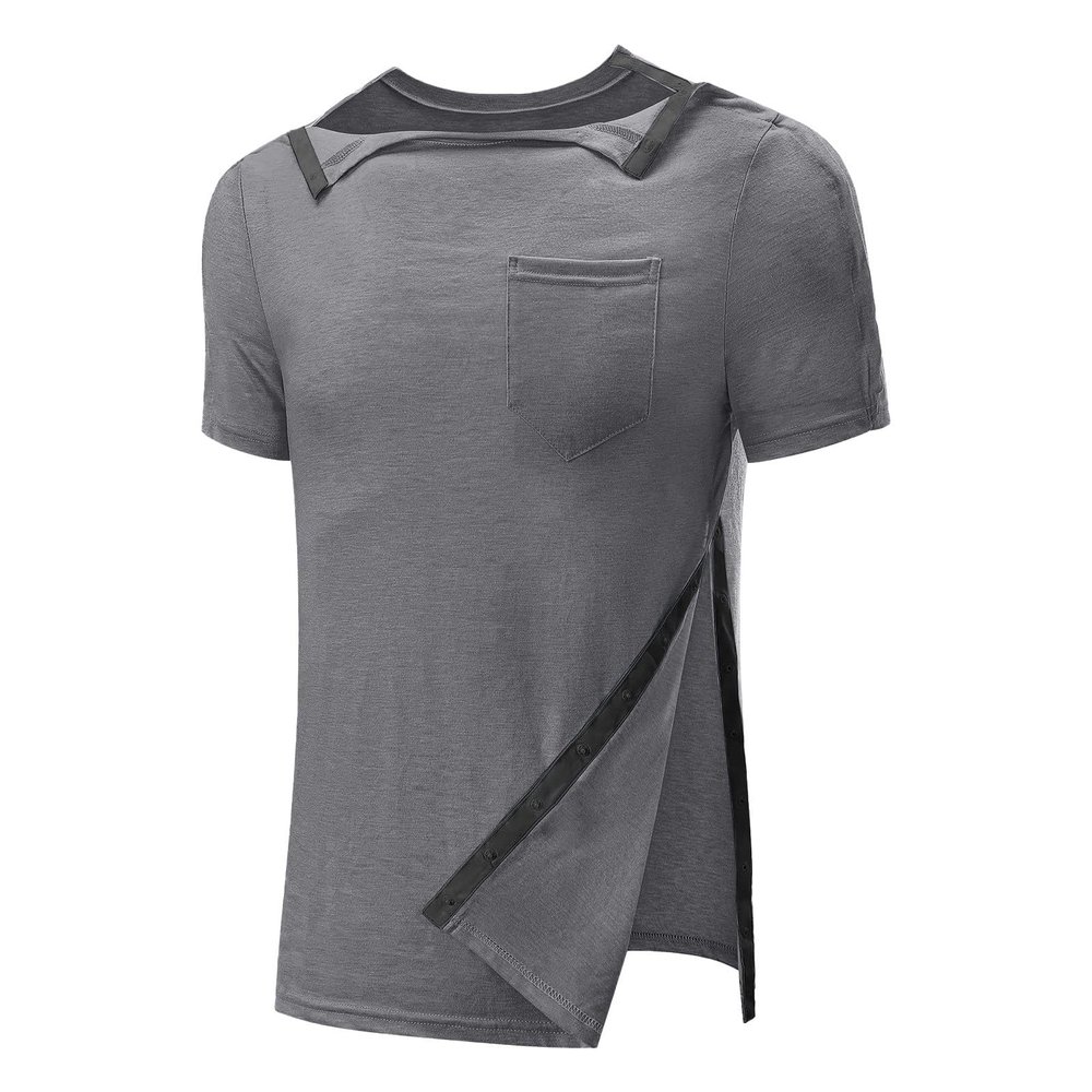 xoxingysm Post Shoulder Surgery Shirts Unisex Short Sleeve Shirt Premium Snap Chemo Clothing Tear Away Clothing After Surgery