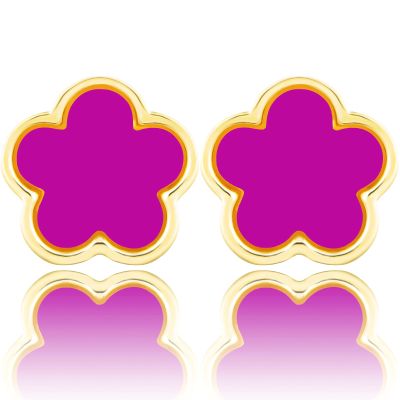14K Gold Four Leaf Clover Stud Earrings for Women Lucky Flower Jewelry (Purple-14K Gold)
