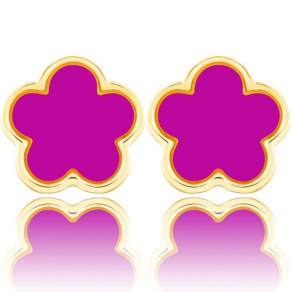 14K Gold Four Leaf Clover Stud Earrings for Women Lucky Flower Jewelry (Purple-14K Gold)