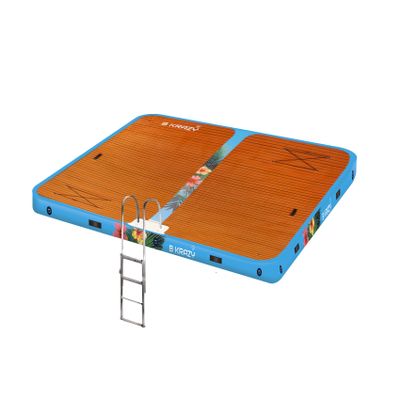 Bkrazy High-End Inflatable Dock Complete Package with Accessories, Electric Pump & Carry Bag - Floating Dock for Lakes, Rivers & Pools - Fits up to 5 People - Aloha 7'x7'