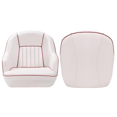 "Comfortable Pontoon Boat Seat with Captain's Bucket Design in White and Red"
