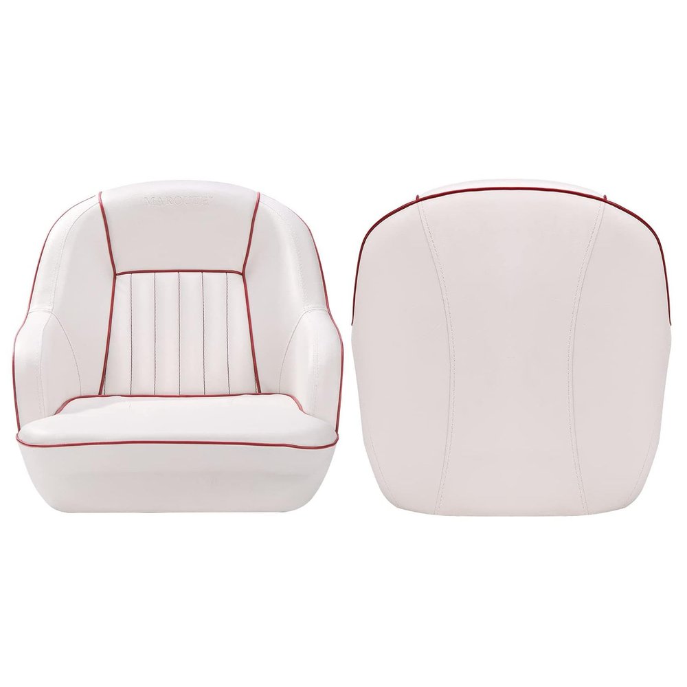 "Comfortable Pontoon Boat Seat with Captain's Bucket Design in White and Red"