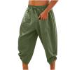 Linen Capris for Men Plus Size Drawstring Tapered Pants Elastic Waist Baggy Crop Pants Casual Summer Ankle Pants Army Green