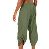 Linen Capris for Men Plus Size Drawstring Tapered Pants Elastic Waist Baggy Crop Pants Casual Summer Ankle Pants Army Green view 3