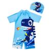 Kids Toddler Boys One  Rash Guard Swimsuit with Hat Short Sleeve UPF 50+ Sun Protective Bathing (A, 6-9 Years) view 1