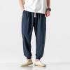 Harem Pants Men with Pockets Plus Size Drawstring Tapered Pants Elastic Waist Casual Summer Joggers Lounge Trousers Navy view 2