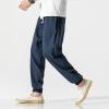 Harem Pants Men with Pockets Plus Size Drawstring Tapered Pants Elastic Waist Casual Summer Joggers Lounge Trousers Navy view 3