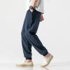 Harem Pants Men with Pockets Plus Size Drawstring Tapered Pants Elastic Waist Casual Summer Joggers Lounge Trousers Navy view 4
