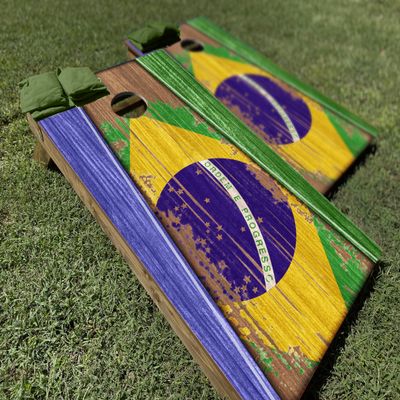 AdesiivoStudio Vintage Brazil Flag Cornhole Wrap  Authentic Distressed Design for Outdoor Games and Fun (Brasil)