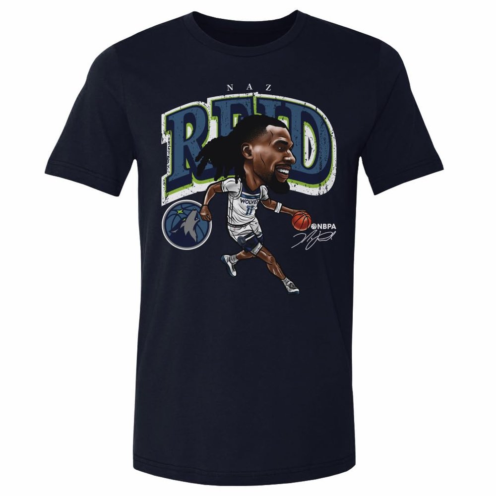 500 LEVEL Naz Reid Minnesota Timberwolves Shirt - Naz Reid Minnesota Timberwolves Cartoon WHT (True Navy, XXX-Large)