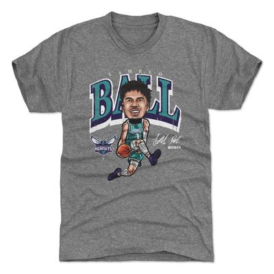 500 LEVEL LaMelo Ball Charlotte Hornets Men's Premium T-Shirt - LaMelo Ball Charlotte Hornets Cartoon WHT (Tri Gray, XXX-Large)